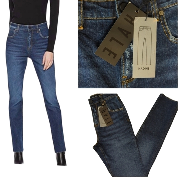 HALE Jeans slight distressed raw edge blue denim skinny Casual NWT. W24 L31 - Picture 1 of 7
